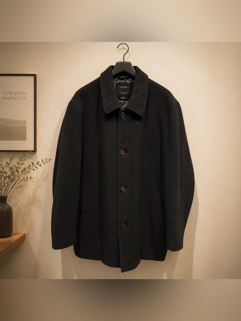 Claiborne Black Trench Coat Wool Blend